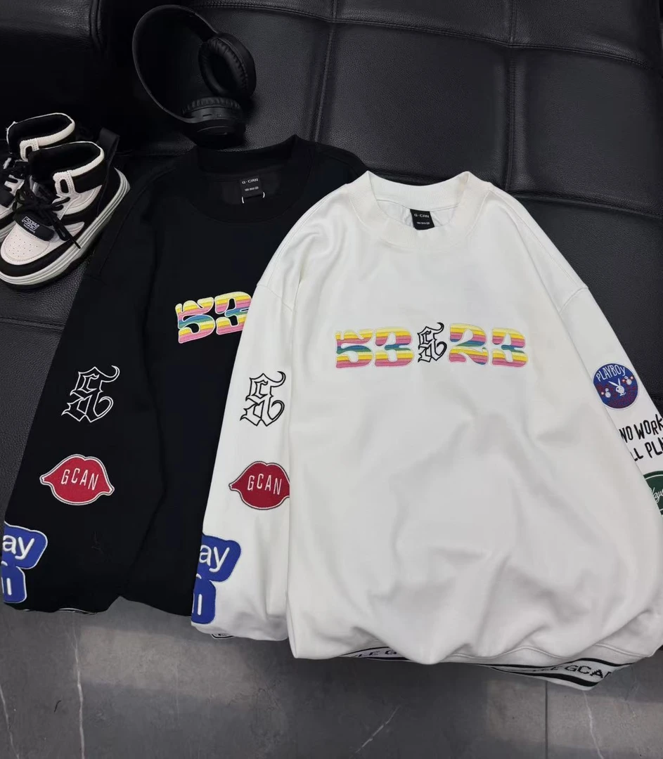 吾2025【Y】11月7日 加绒儿童潮酷黑色国潮套头卫衣3760-