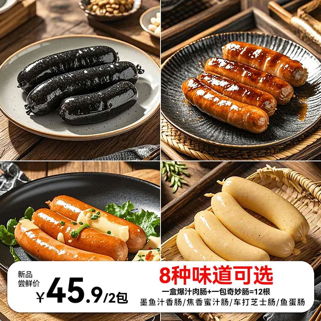 知味大师【爆汁烤肠1盒+奇妙烤肠1包=660克】