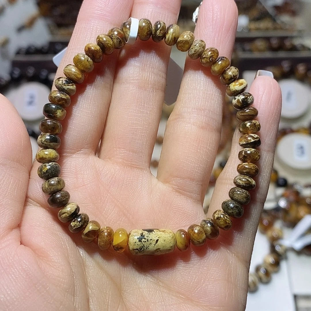 橘***鹿琥珀未镶嵌裸石花珀6mm