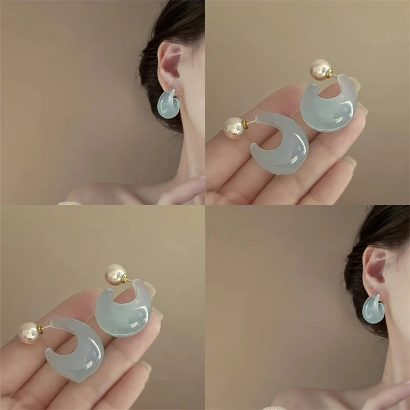 非金属树脂耳饰 夏季新品冰透感法式仿珍珠耳钉清冷风耳环耳饰女