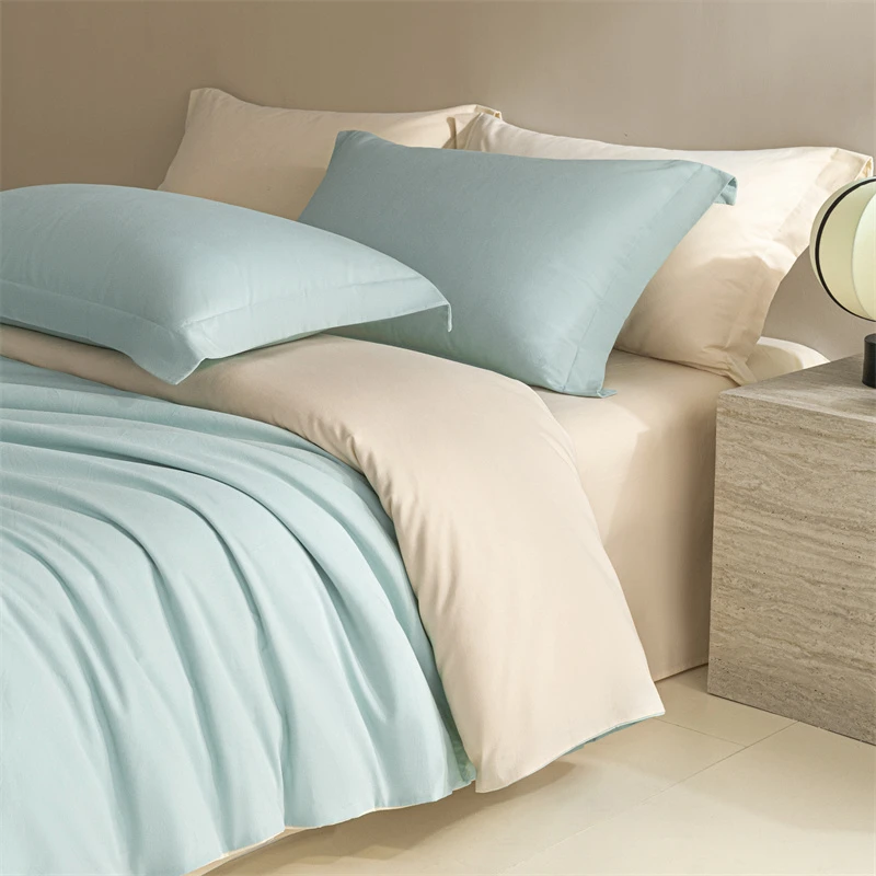 诺漾家纺-秋冬季双拼加厚保暖素色简约全棉磨毛四件套学生宿舍