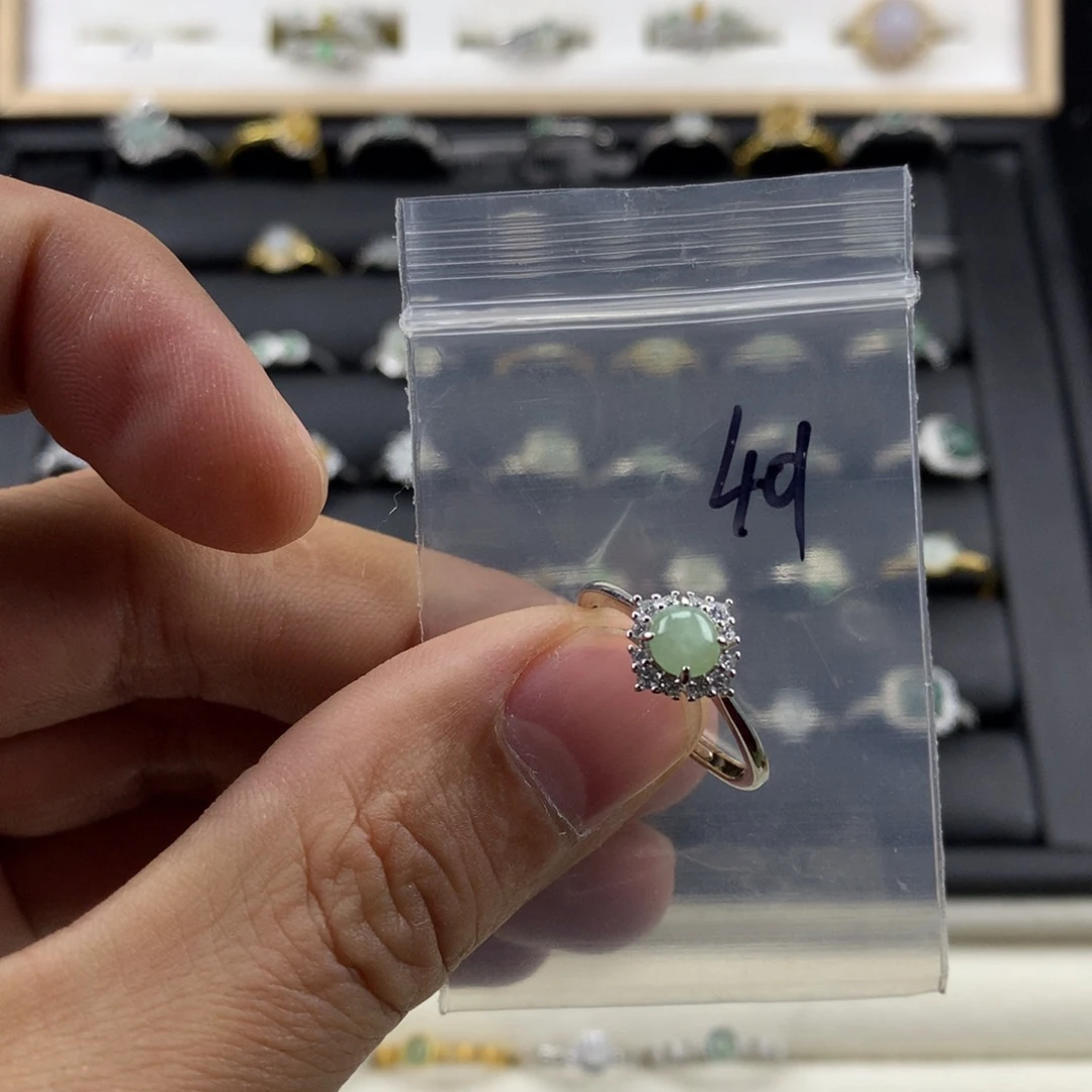 翡翠银S925镀金镶嵌戒指401