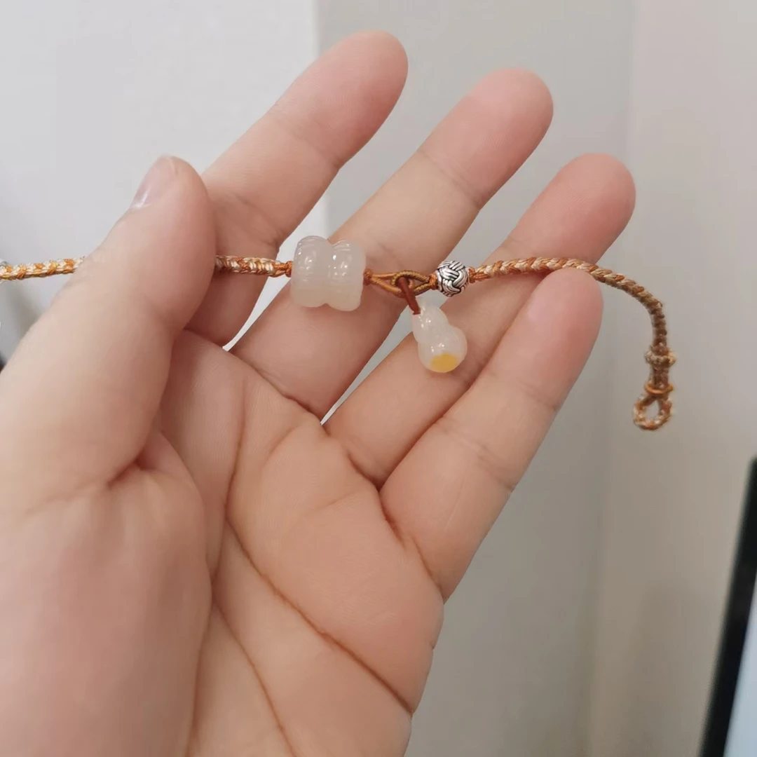 和田玉藕粉并蒂莲手绳
