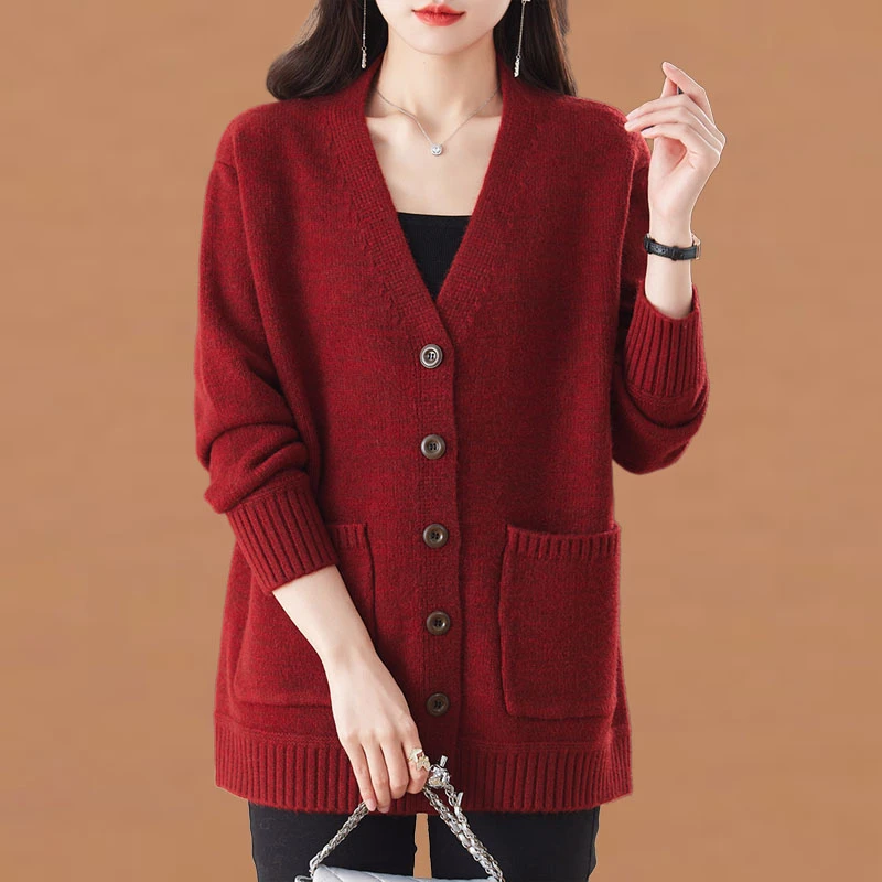 中长款毛衣外套女秋冬2025新款妈妈装宽松显瘦洋气时尚针织衫开衫
