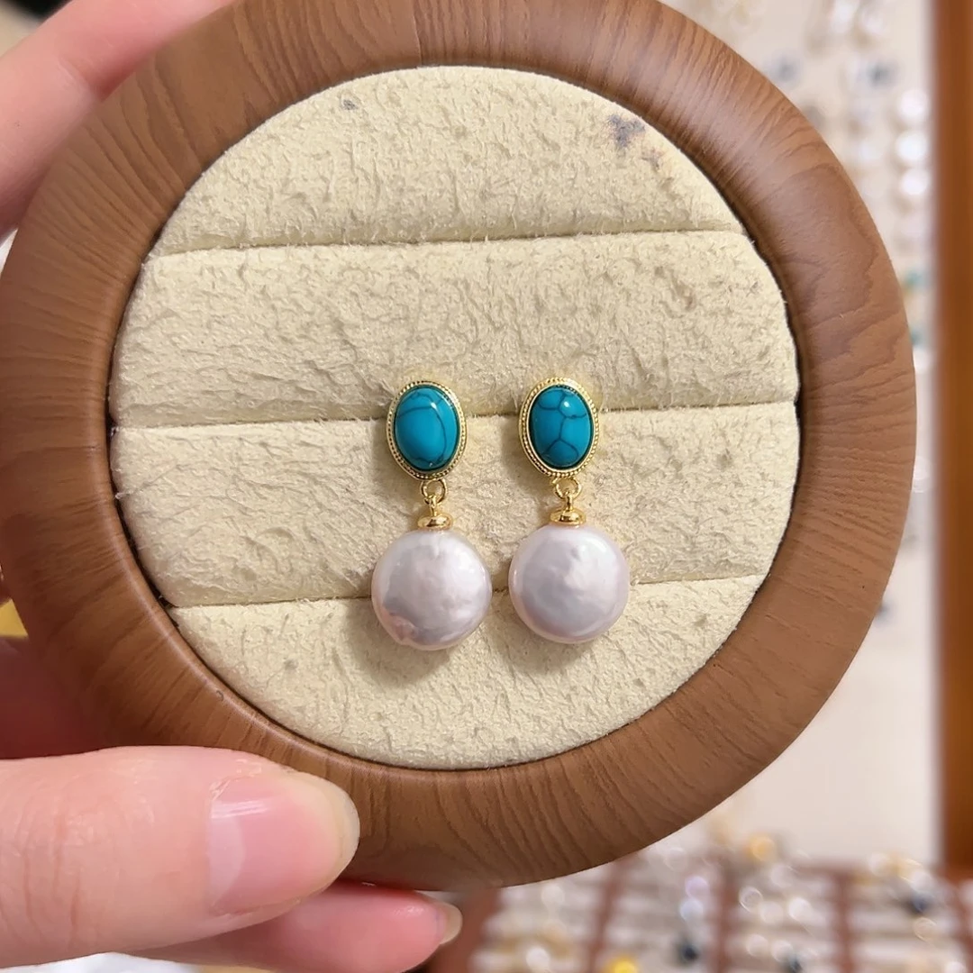 耳坠银S925镶嵌淡水珍珠