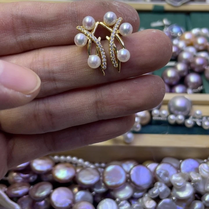 淡水珍珠耳饰银S925镶嵌浩***洋