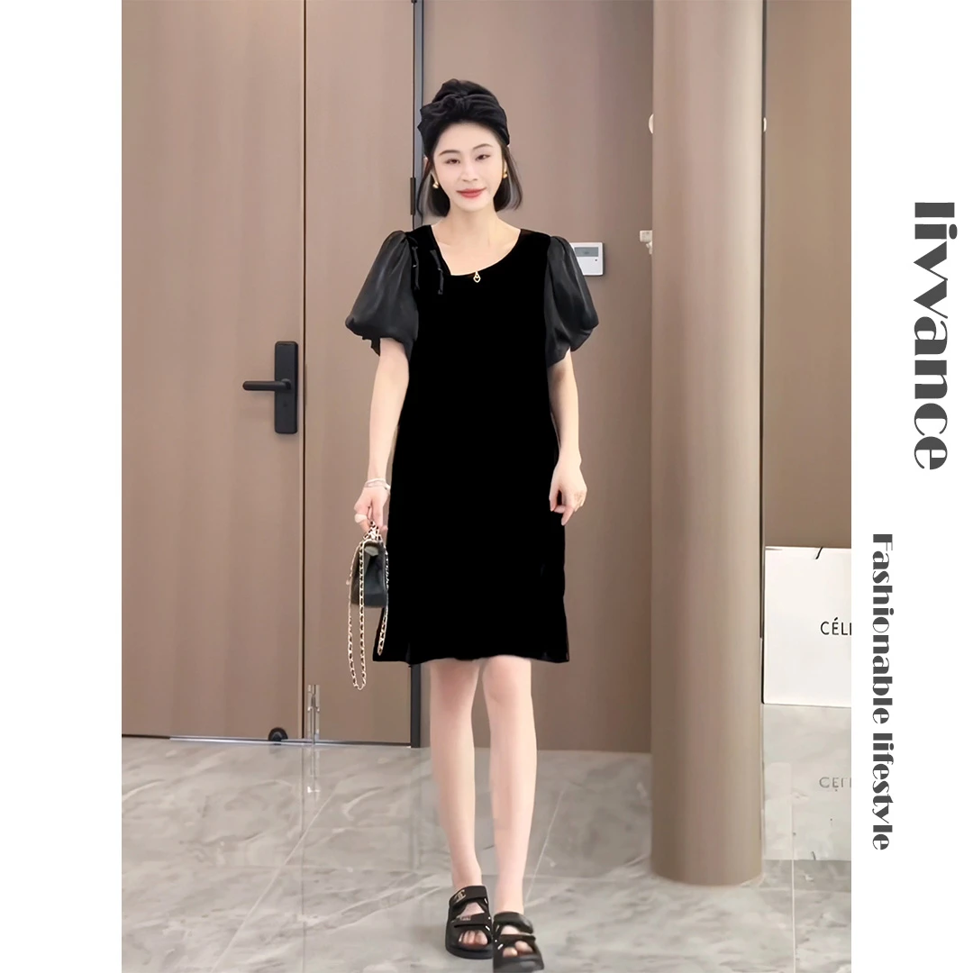 简约休闲宽松短袖显瘦气质设计感小众拼接夏季连衣裙裙子