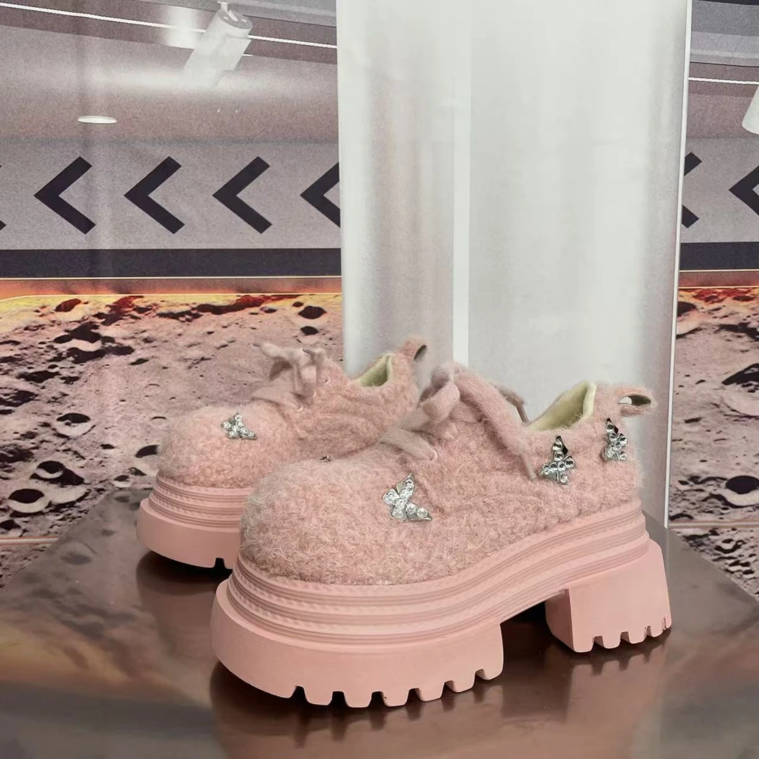 700-18绒里新款2025厚底乐福鞋学院风小皮鞋圆头百搭鞋白色