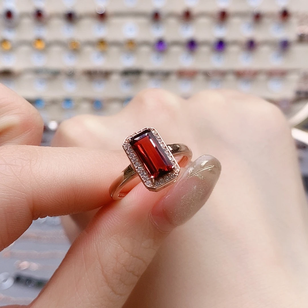 石榴石戒指银S925镶嵌戒指