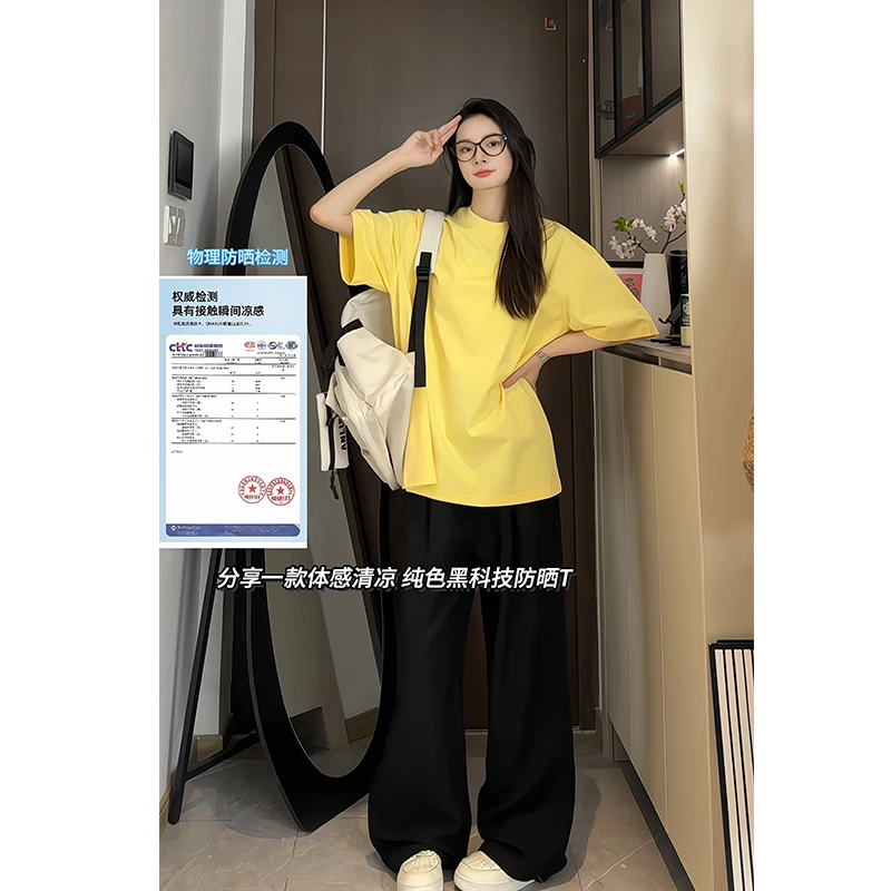 夏季防晒凉感重磅短袖显肌肉运动健身三分袖美式小领口正肩t恤男