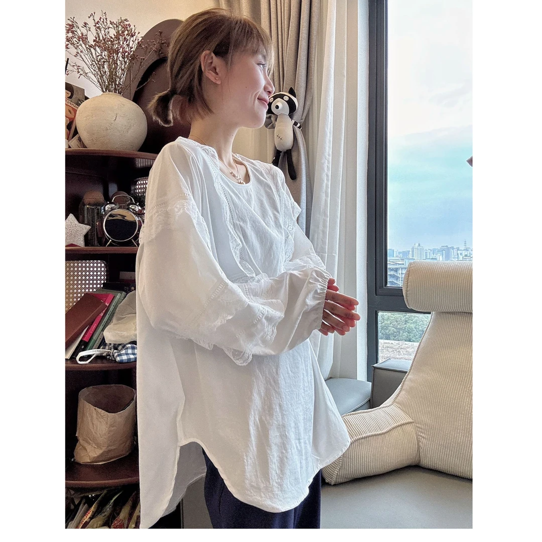 25春款蕾丝花边长袖宽松套头衬衣