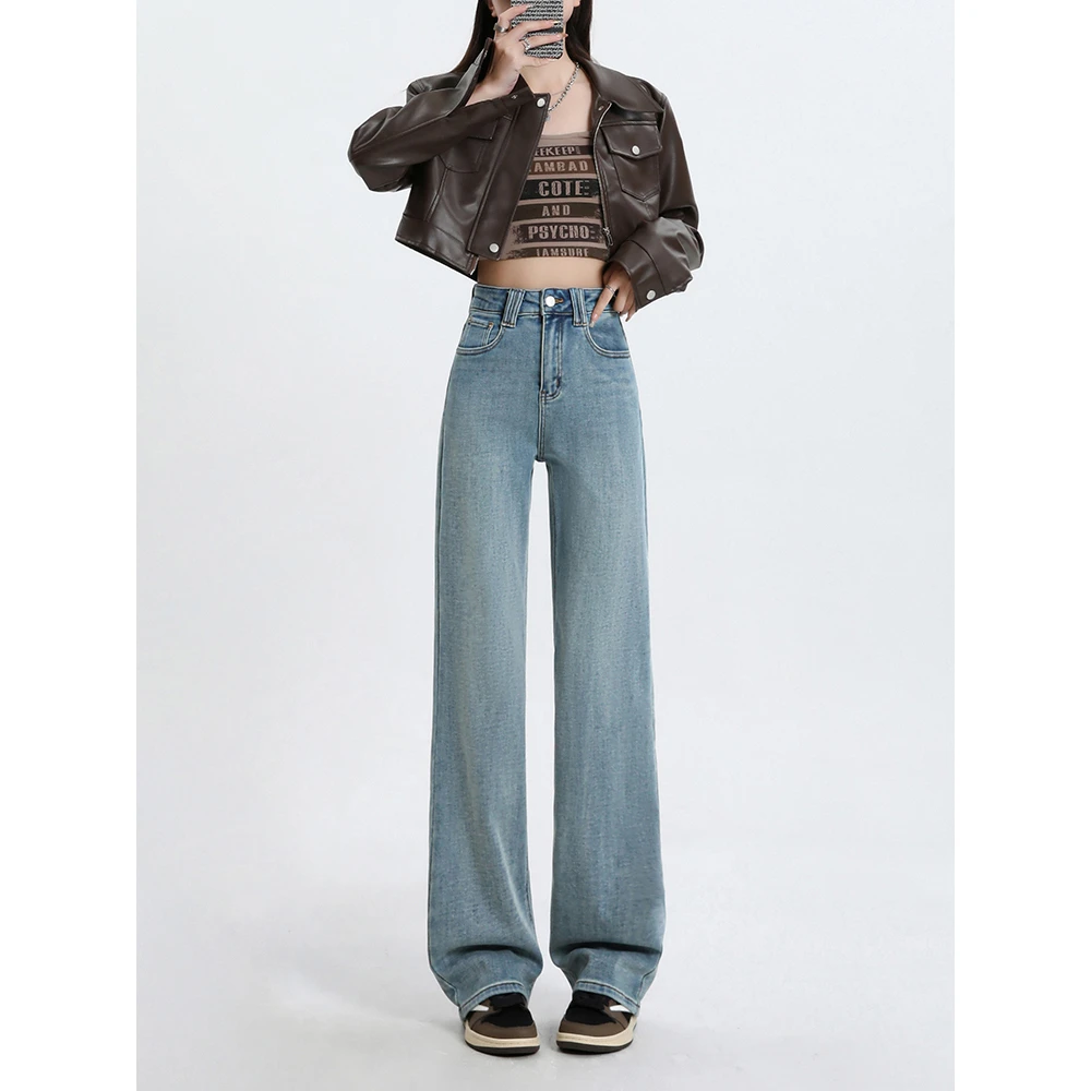 牛仔裤女款高腰2025春新款复古弹力显瘦直筒垂感女装#8292