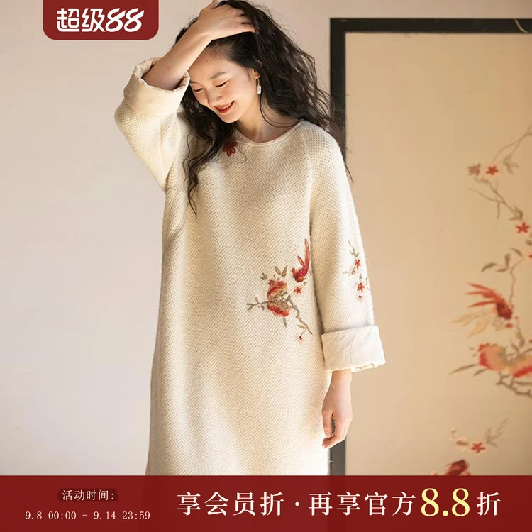 【经典回归】牧衣游原创毛混织毛织连衣裙手绣绒感 掬水月