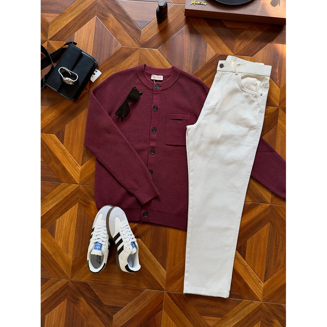 VINCENT秋冬纽扣开衫款圆领毛衣针织衫男士气质设计感修身外套