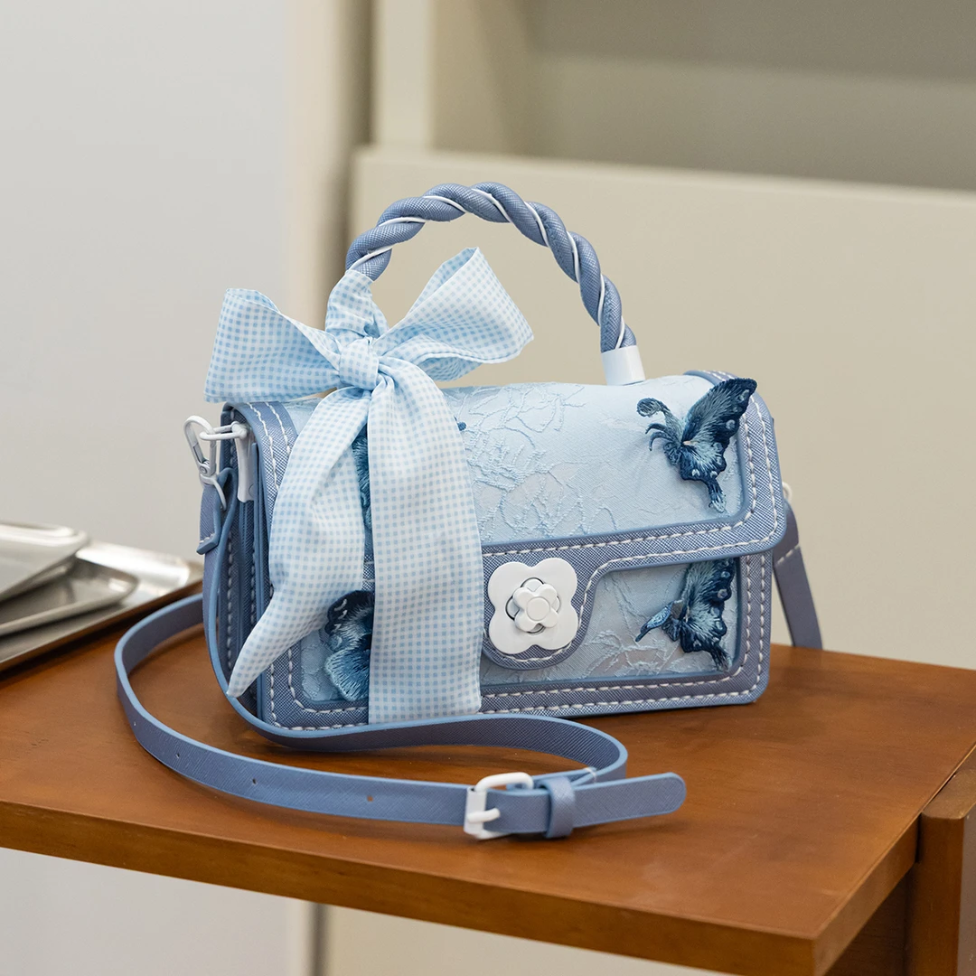 diy材料套z轻国风手工缝制小方包高级感刺绣蝴蝶单肩斜跨手提包包