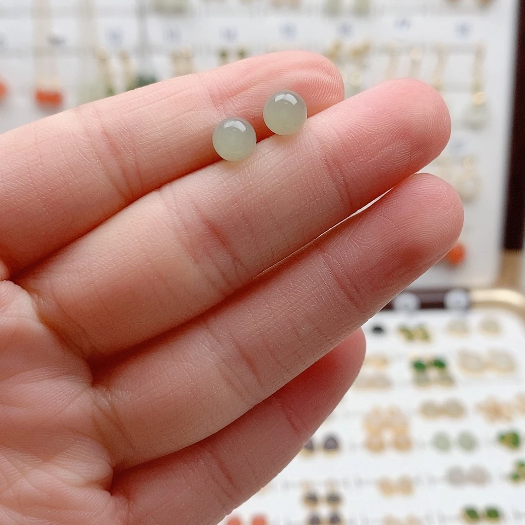 和田玉银S925镶嵌耳饰