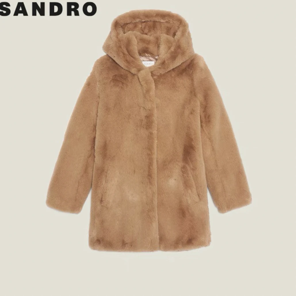 99新 SANDRO/桑德罗黛菲 连帽毛绒外套/34码/B01917
