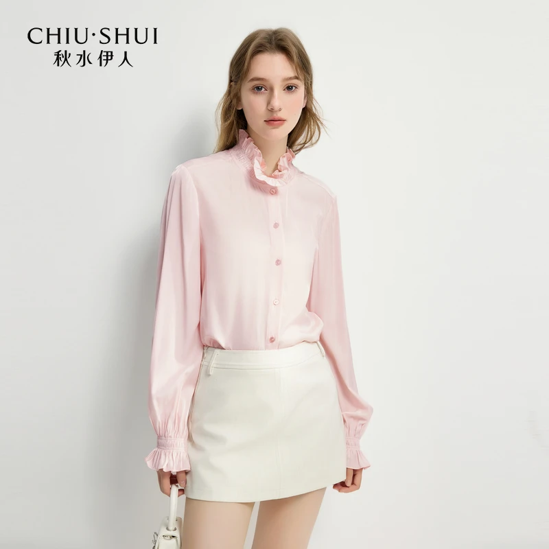 【赵老板专属】秋水伊人荷叶边衬衫春季女泡泡袖上衣625101E060293