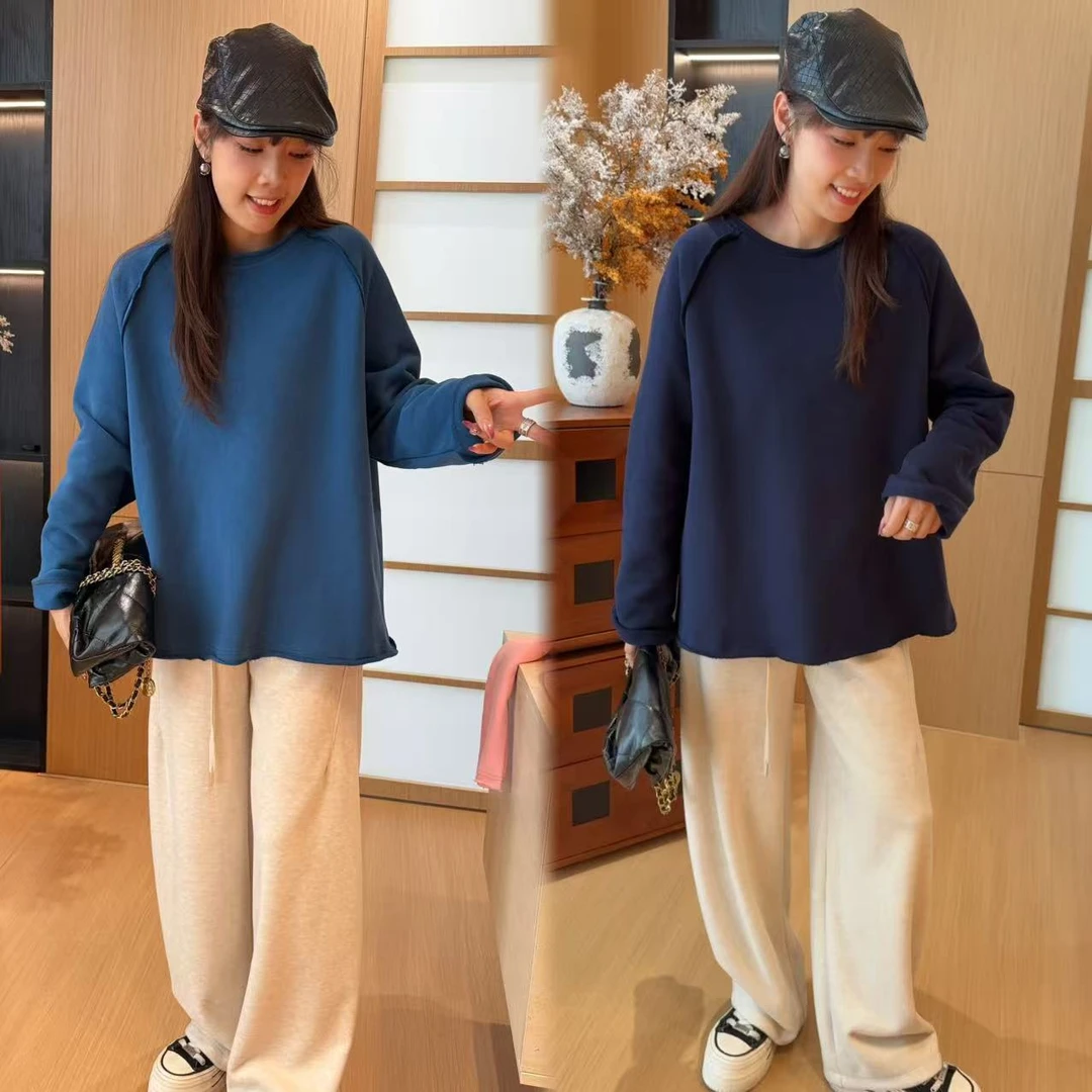 二姐的宝藏秋冬新款显瘦大版休闲糖果色长袖加绒卫衣#25388