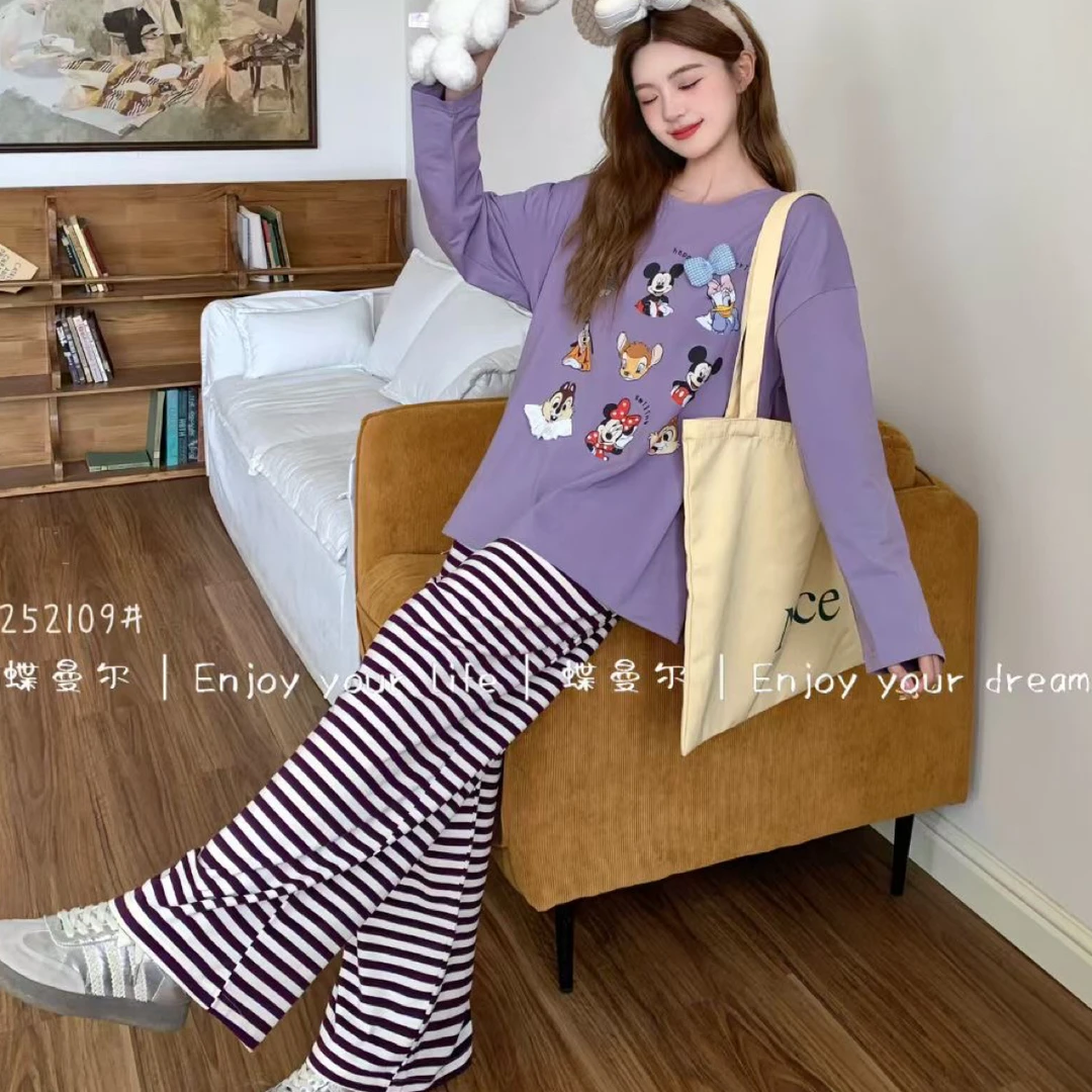 秋款新品加大长袖长裤家居服睡衣休闲宽松印花圆领卡通