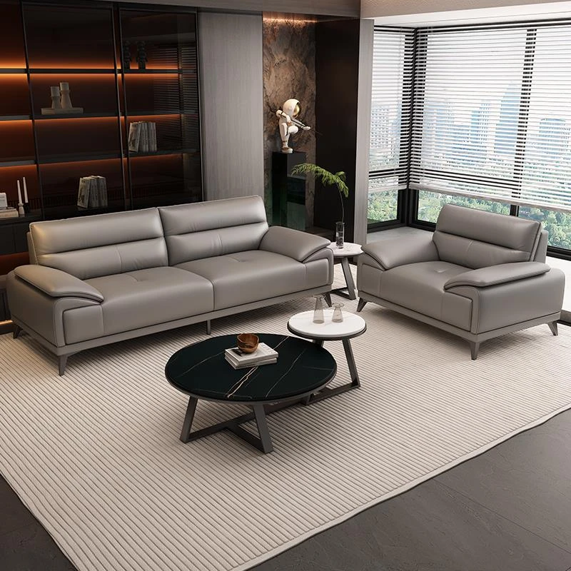 办公室沙发简约现代商务接待室会客休息区真皮三人位茶几组合套装