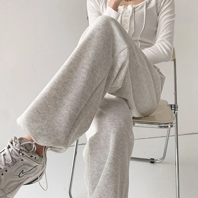 女士春秋新款休闲长款美式灰色长裤阔腿直筒束脚运动裤裤子夏季