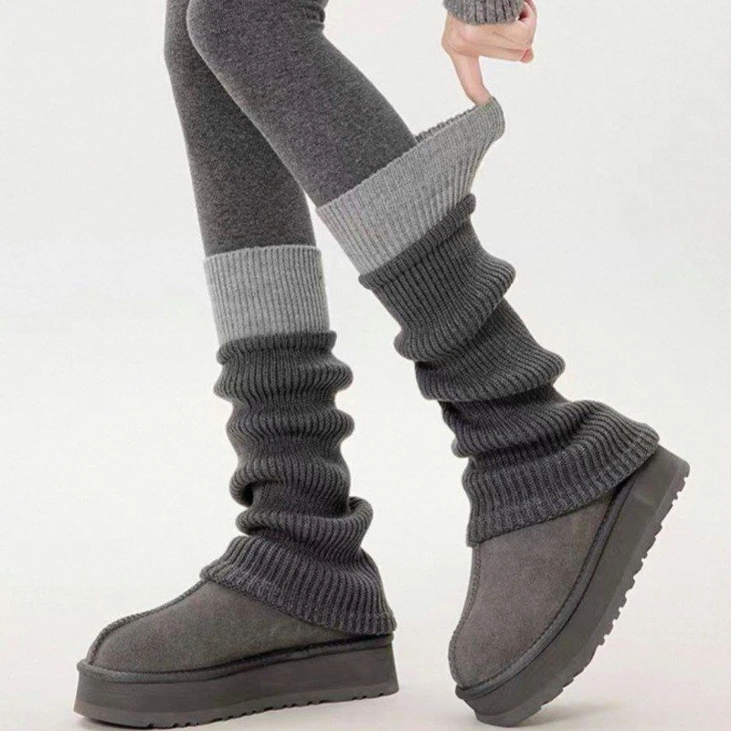 秋冬季袜套女堆堆袜针织拼接羊毛腿套miu系灰色护套长筒袜慵懒风