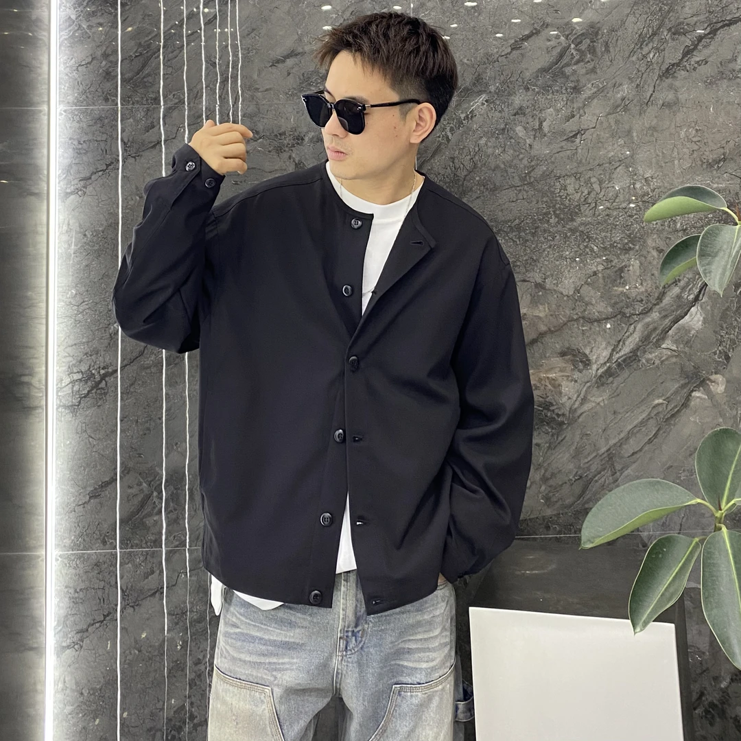 小香风圆领竹纤维垂感丝滑拼接设计感百搭痞帅雅痞春季薄款外套男