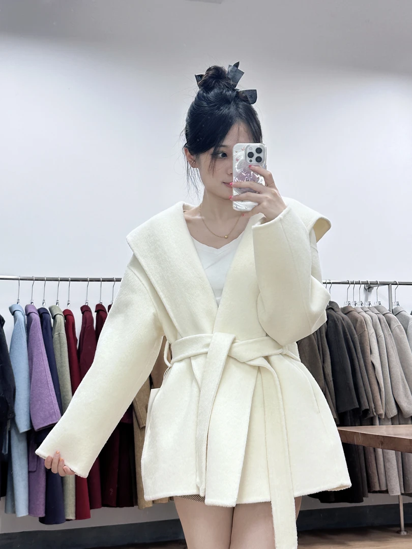 【Chenchen】2025连帽浴袍短款高定双面羊毛大衣3392