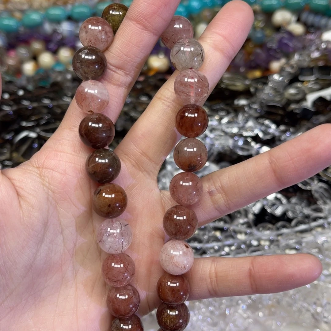 玛瑙/玉髓散珠红兔毛卡12一条