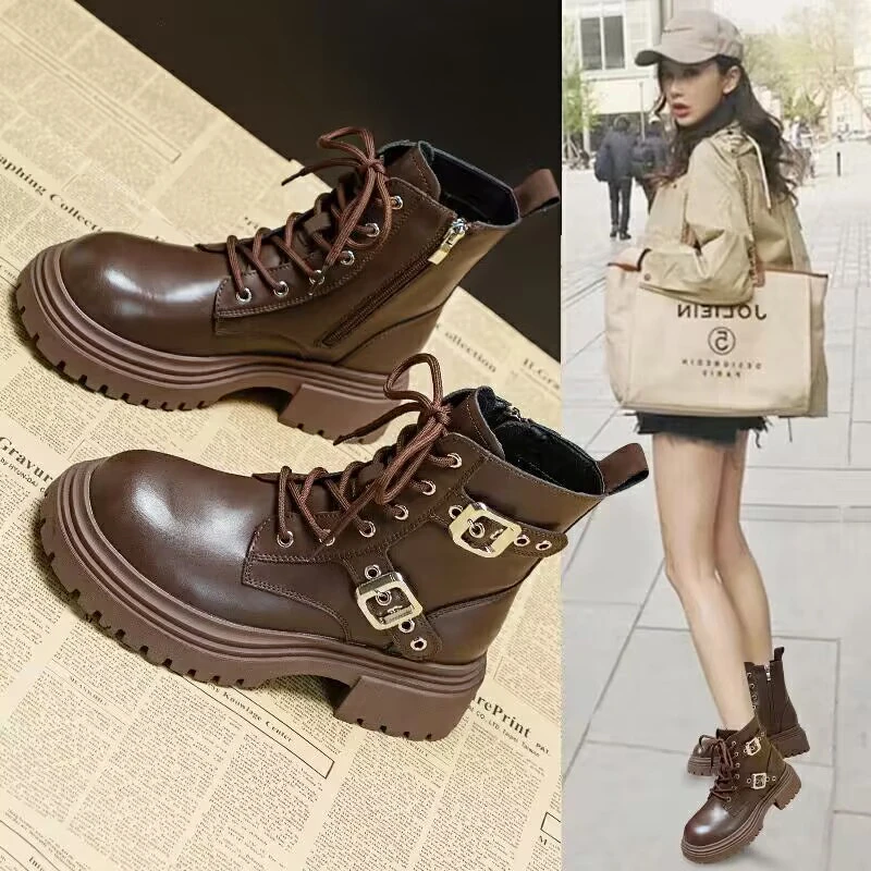 真皮马丁靴女2025春秋季新款爆款覆古帅气短靴子厚底英伦风机车靴