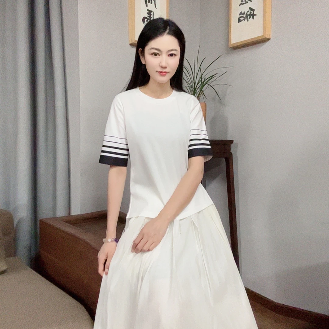 浒城古娘新中式国风时尚洋气减龄百搭新款短袖初夏上衣HBSS180079