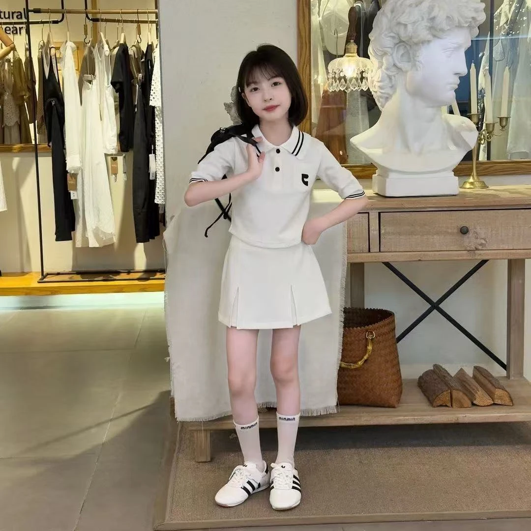 女童夏季短袖套装2025新款儿童时尚洋气中大童T恤裤裙两件套