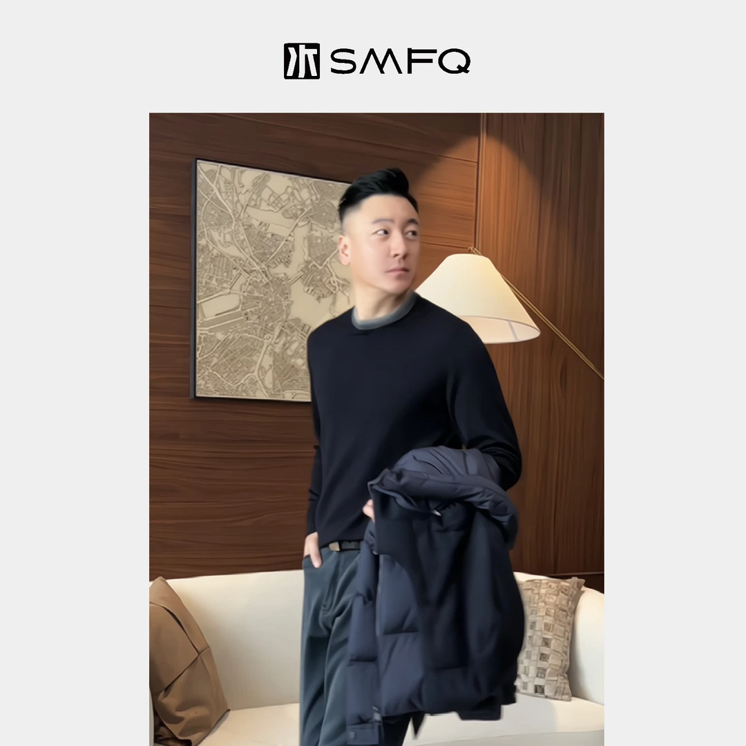 水木夫妻·男款「舒适有型」B*C羊毛混纺 时尚保暖撞色休闲长袖T恤