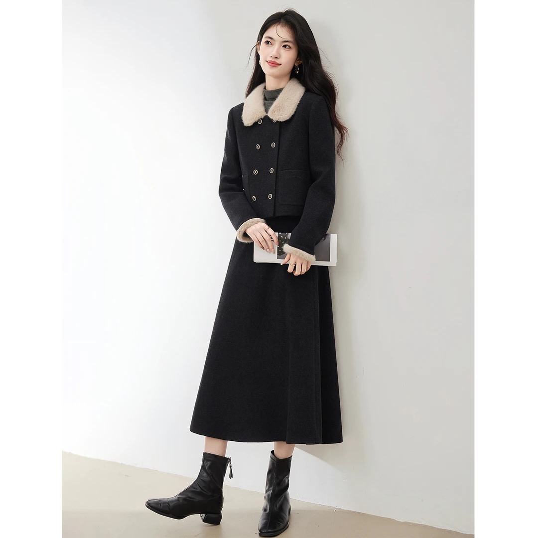 欣妃羽高级感名媛套装裙女2025秋冬新款短外套巨好看的冬装一整套