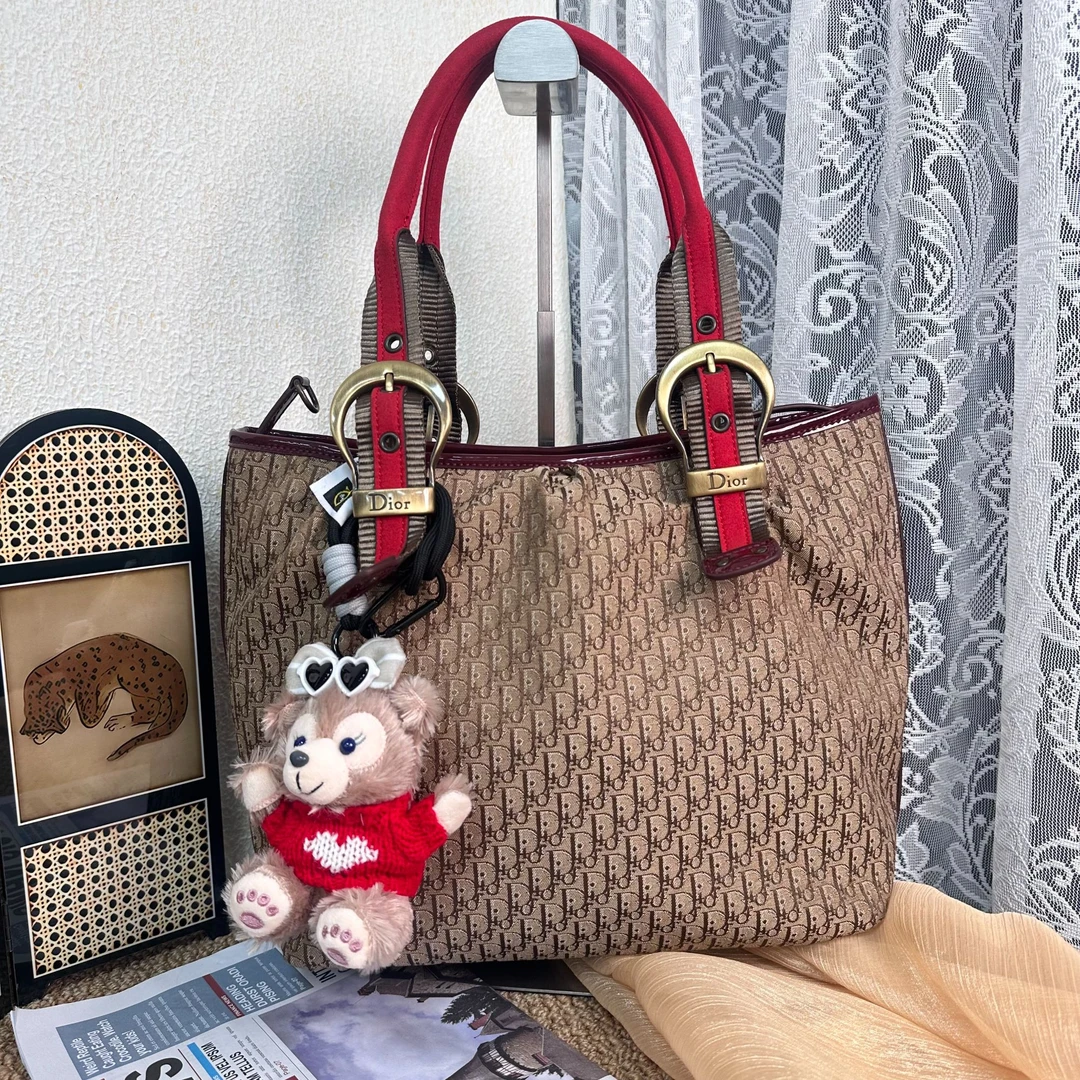 95新 DIOR/迪奥 XM/正红满印老花漆皮中古手提单肩包/WJ01512011