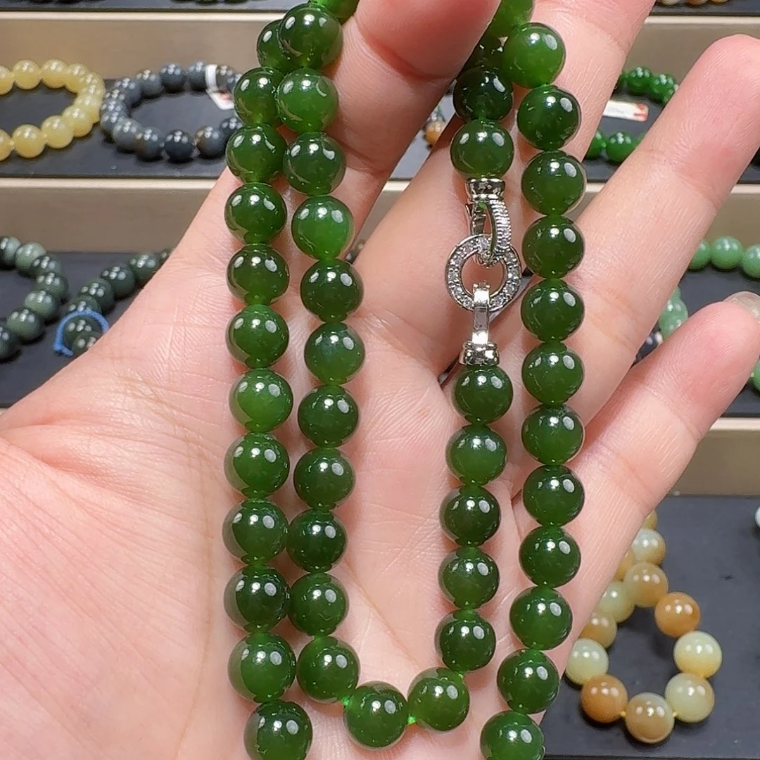 和田玉（碧玉）未镶嵌手链8 辣阳绿 俄 56