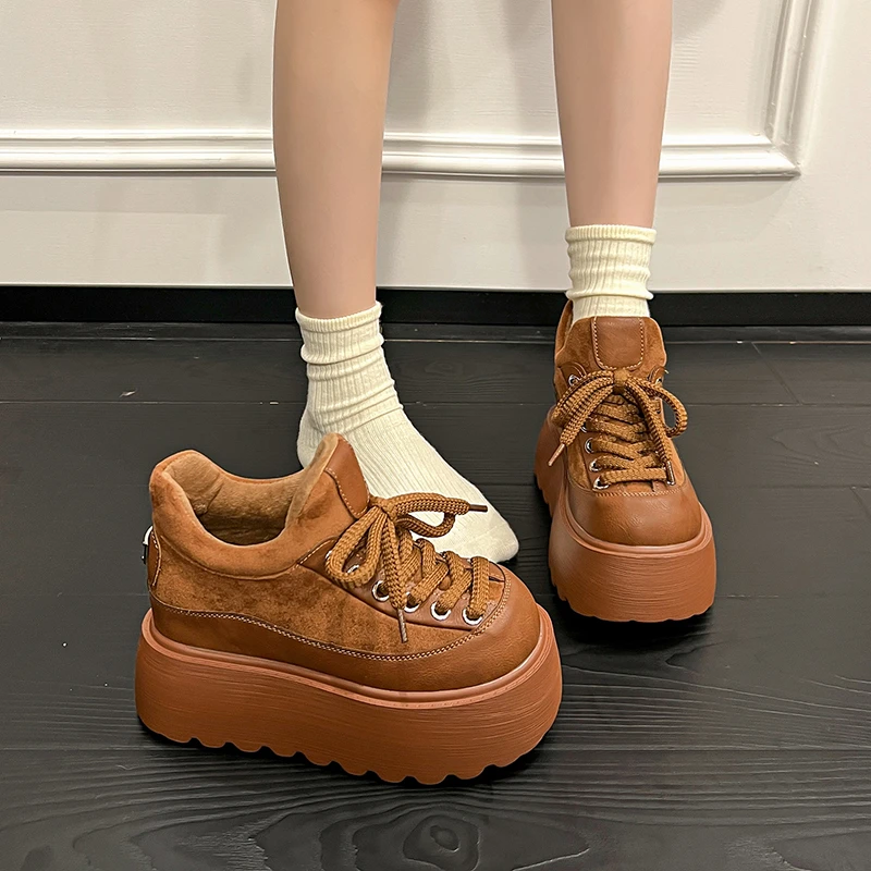 9CM松糕勃肯鞋女2025新款冬季加绒百搭时尚增高厚底小个子乐福鞋