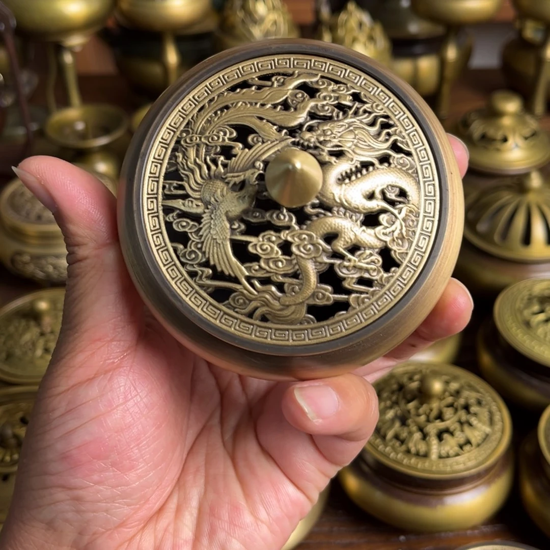 龙凤题材平底熏香炉口径7公分