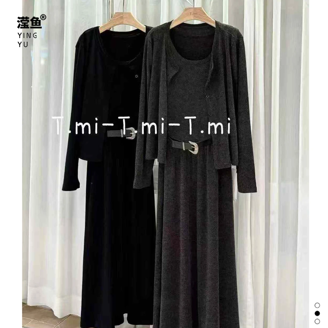 Tmi Q1075高级感通勤套装女2025年新款外披+修身显瘦连衣裙两件套