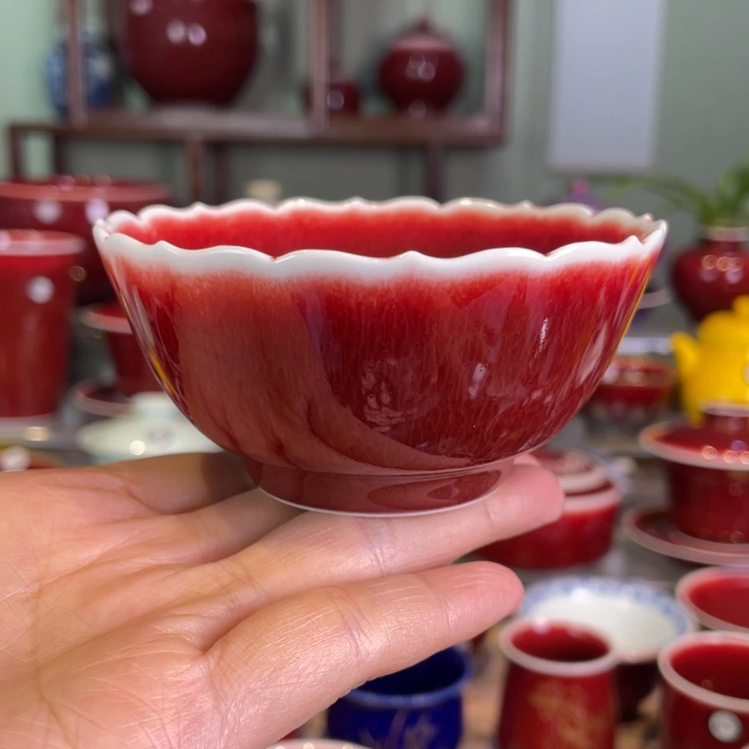 清欢雅玩原矿郎红花口杯