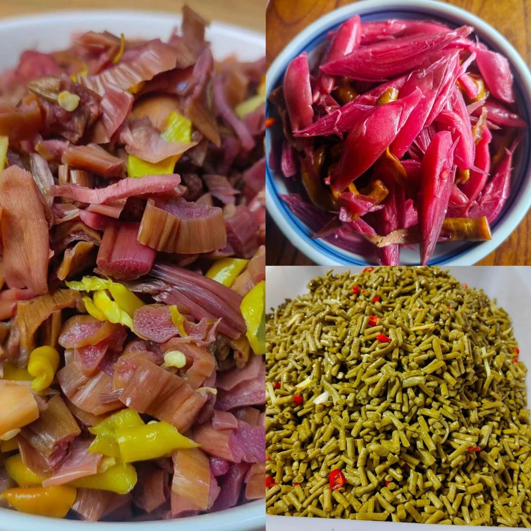 农家老坛酸豇豆、酸洋河姜、酸芋头杆1斤包邮