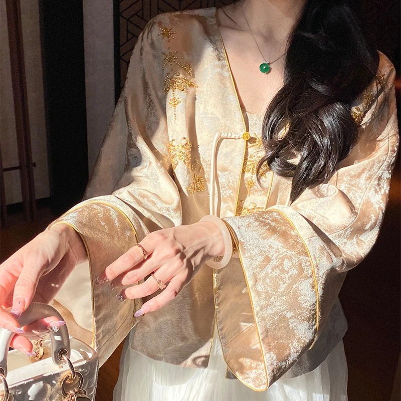 GA盈瓷新中式定染高密绣花提花珠片国风外套 24FW0730