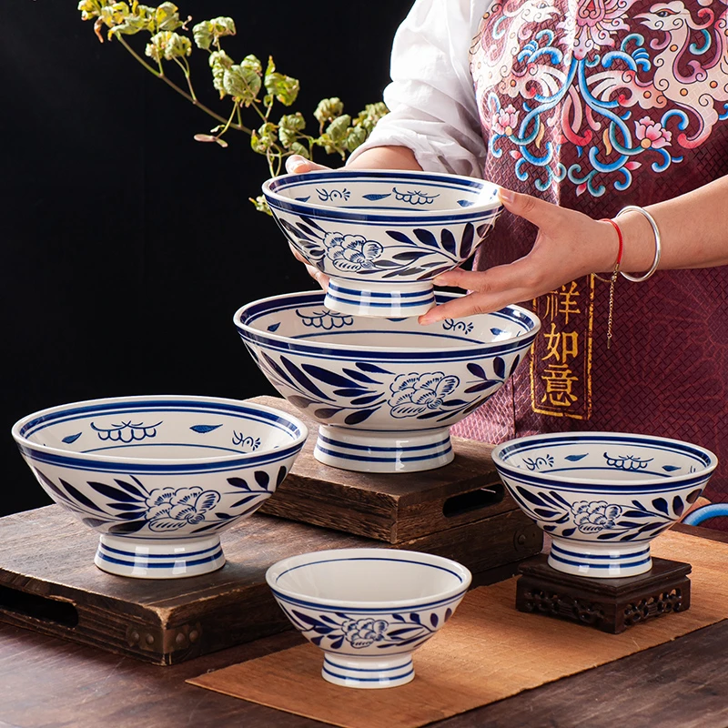 陶瓷陕西老关中大面碗油泼碗商用高脚碗老式秦海碗大号炸酱拉面碗