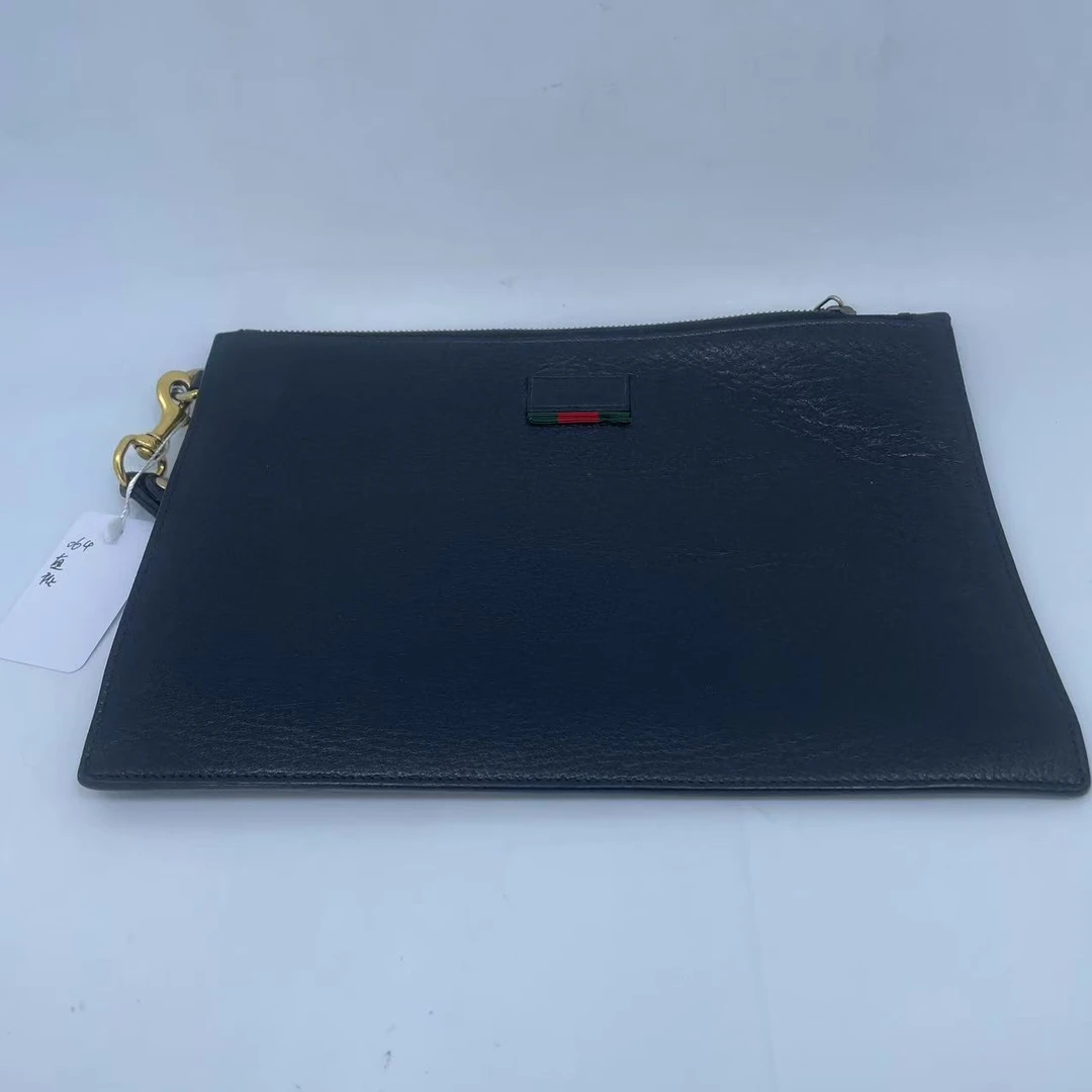 95新 GUCCI/古驰 黑色全皮信封手拿包 064 尺寸30/20