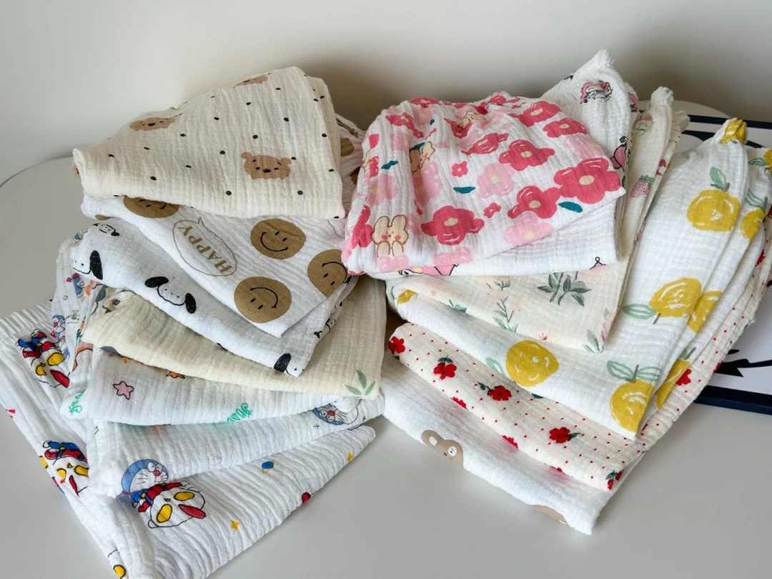 夏季双层纱布防蚊裤男女童九分裤宝宝外穿裤子