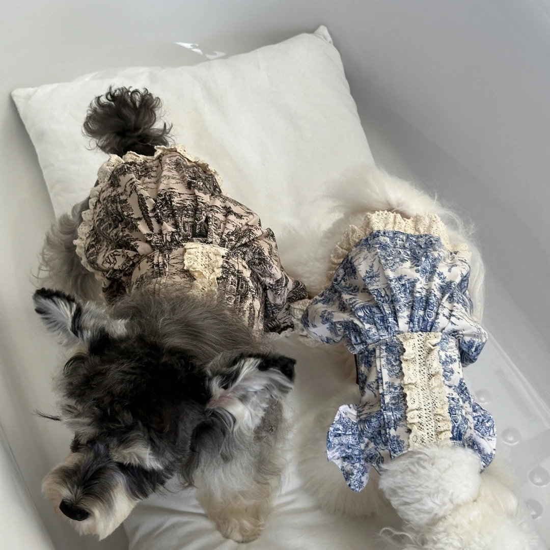 【英伦庄园】复古宠物狗狗插画裙子伊茹风纯棉高级感狗狗衣服