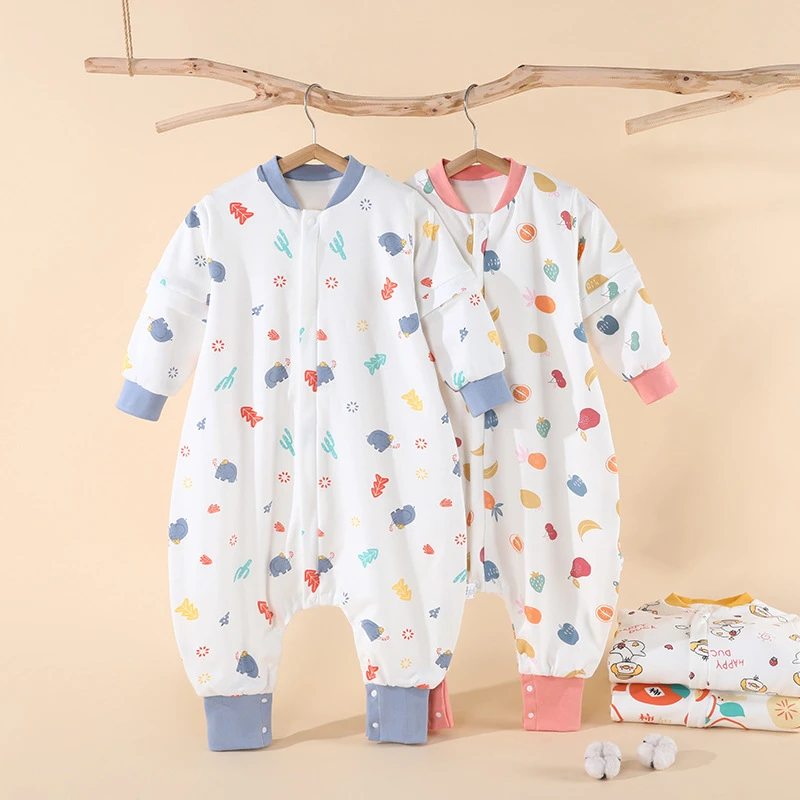 婴儿纯棉睡袋分腿防踢被恒温宝宝连体睡衣春秋四季款中小儿童睡袋