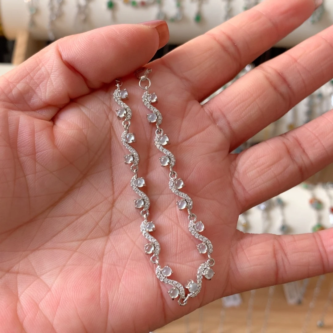 翡翠银S925镶嵌耳饰手链