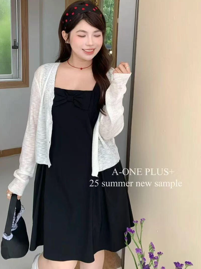 大码针织裙子2025夏季新款法式时尚百搭吊带连衣裙女中长款裙子